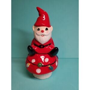 Gnome on Mushroom Ceramic Salt and Pepper Shakers
